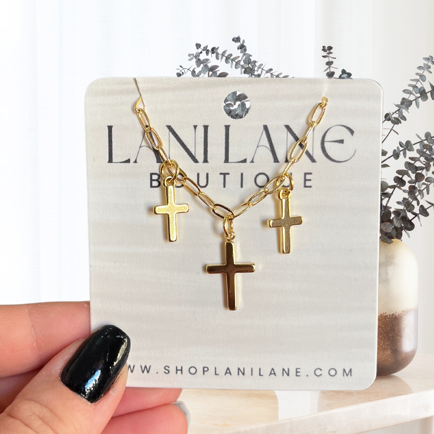 14K Gold Filled Three Cross Paper Chain Necklace