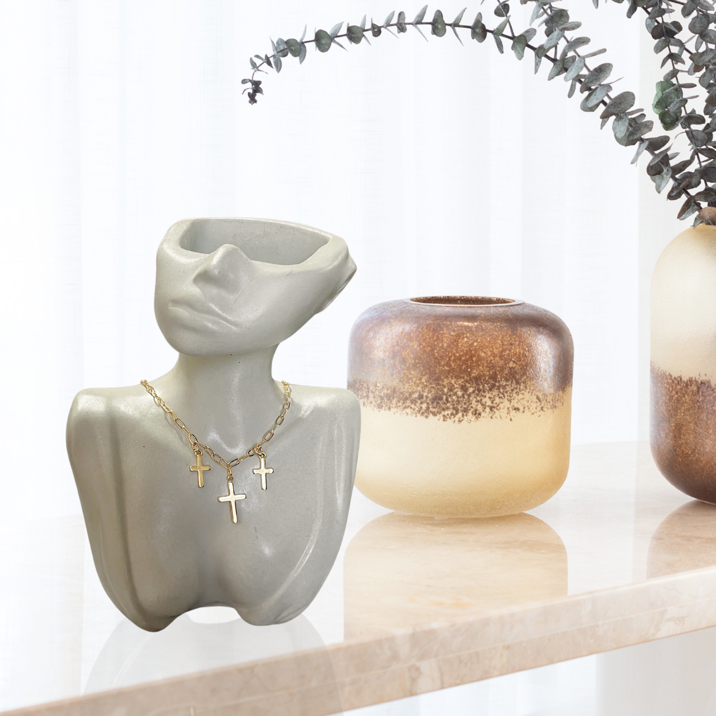 14K Gold Filled Three Cross Paper Chain Necklace