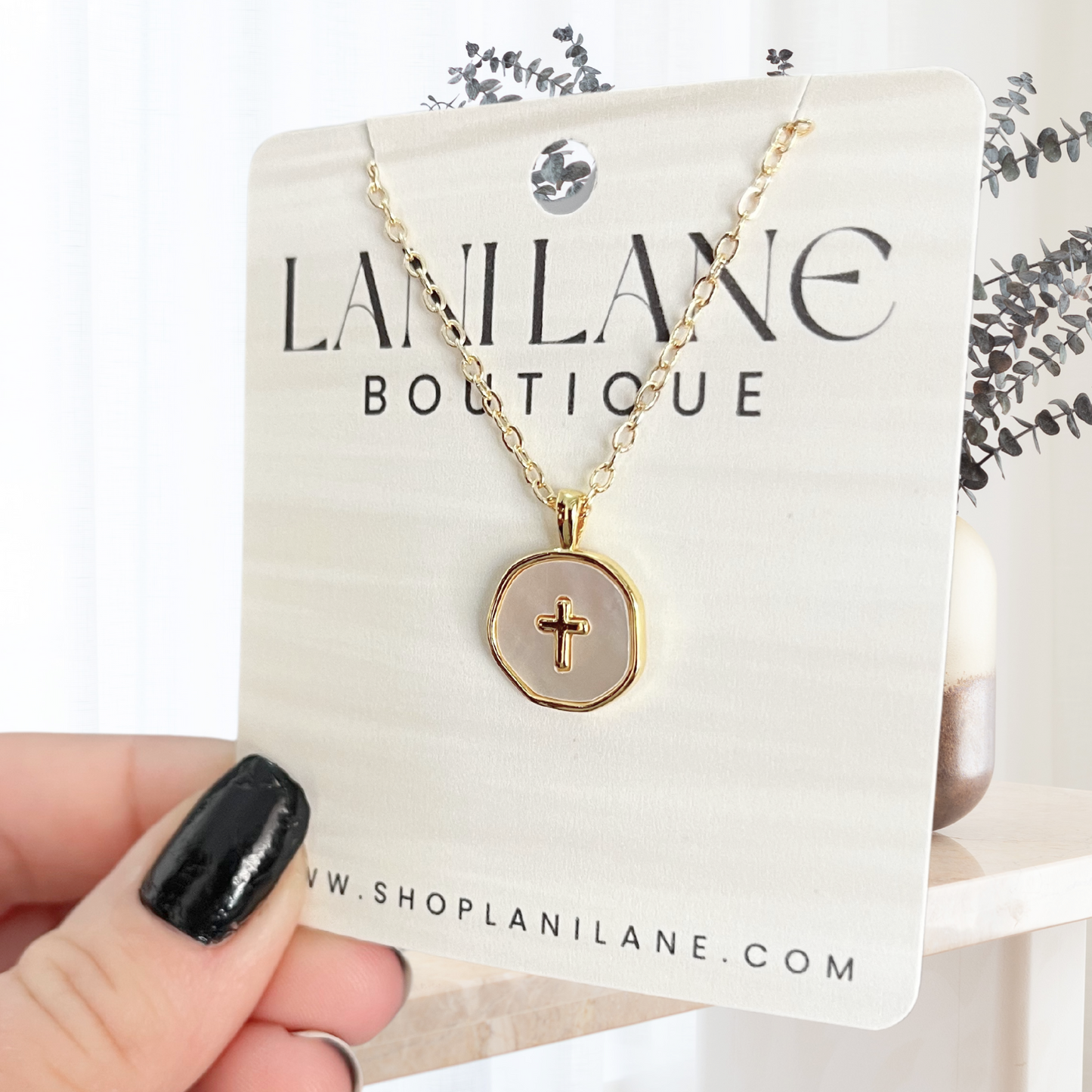 14K Gold Filled Mother of Pearl Cross Necklace