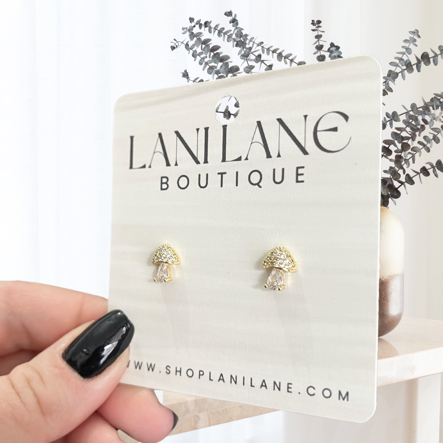 14K Gold Filled CZ Mushroom Stud Earrings