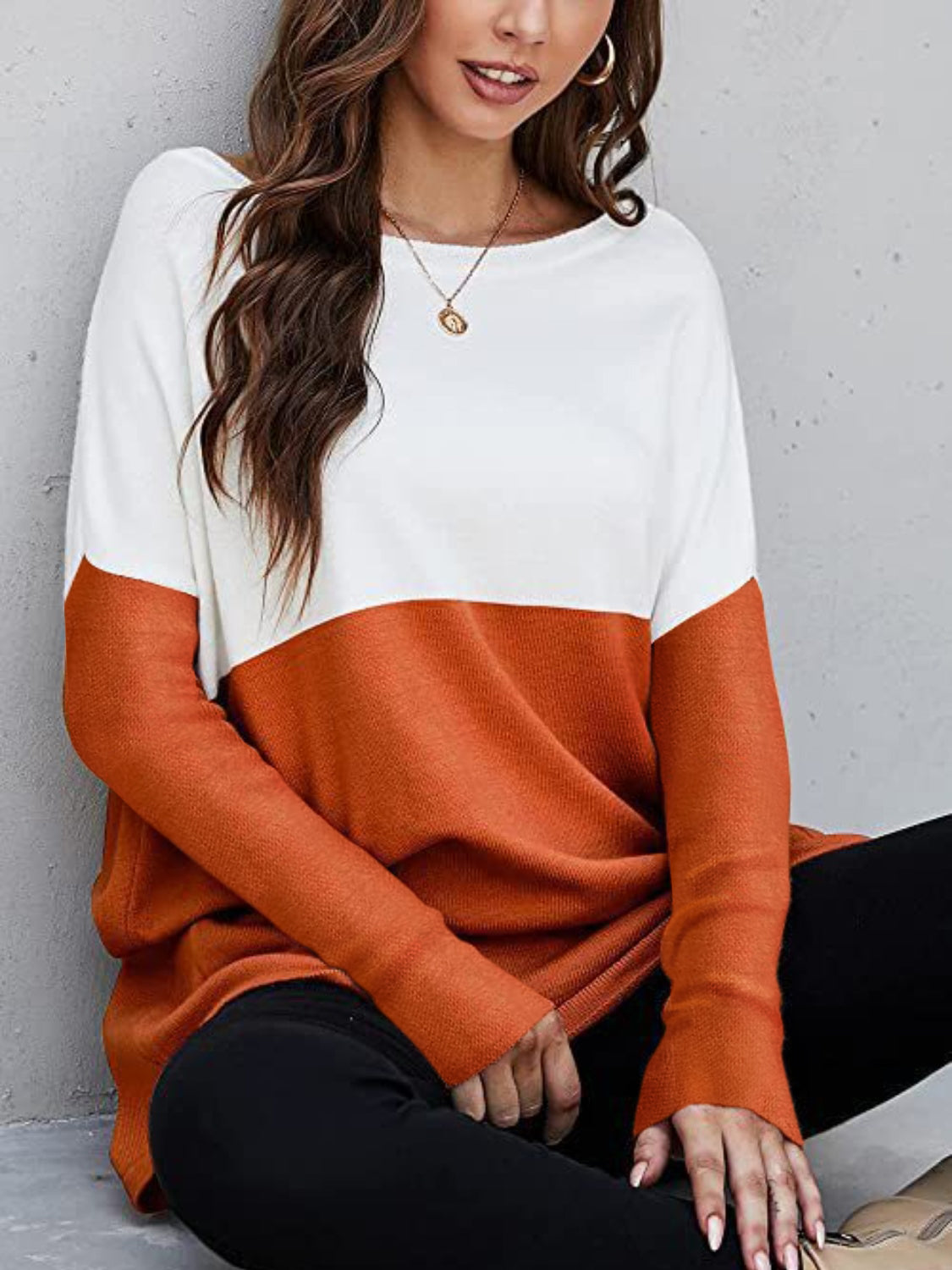 Contrast Boat Neck Long Sleeve T-Shirt