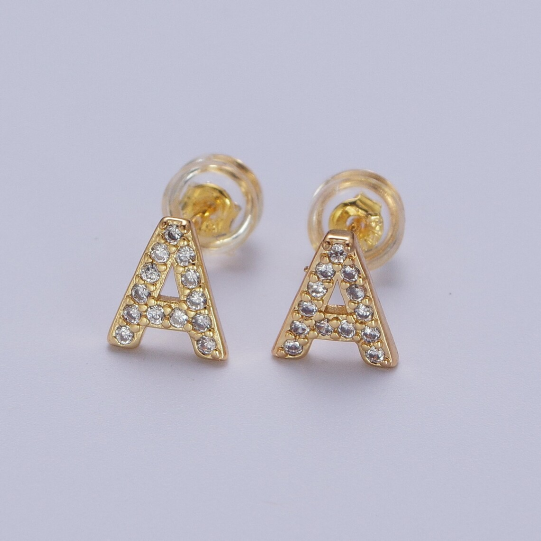 Initial 14K Gold Filled CZ Diamond Stud Earrings