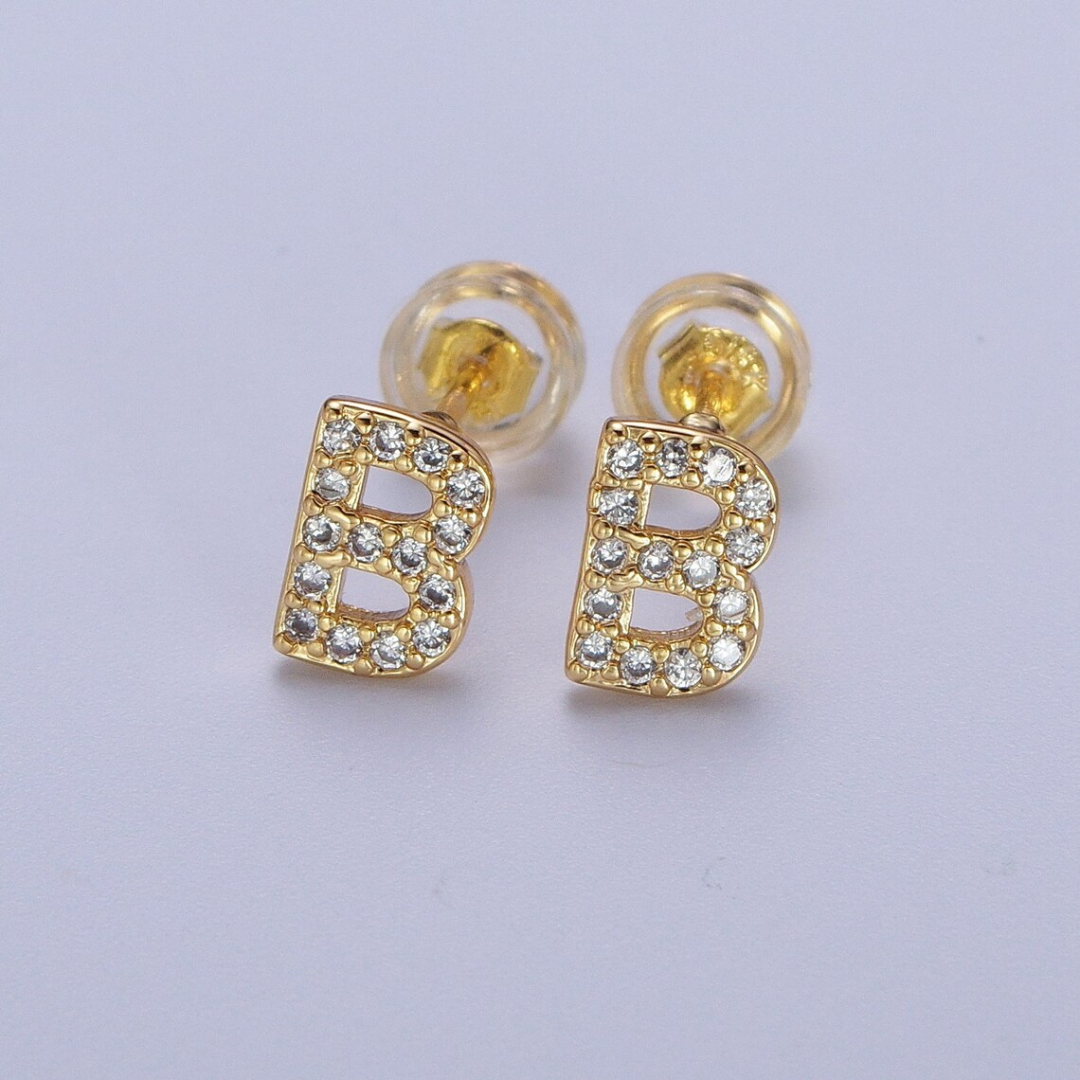 Initial 14K Gold Filled CZ Diamond Stud Earrings