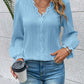 V-Neck Lace Detail Flounce Sleeve Blouse