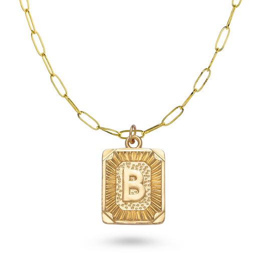 18K Gold Filled Rectangle Initial Necklace