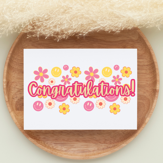 Smiley Floral Congrats Card