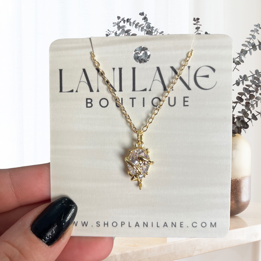 14K Gold Filled Crystal Ivy Wrapped Necklace