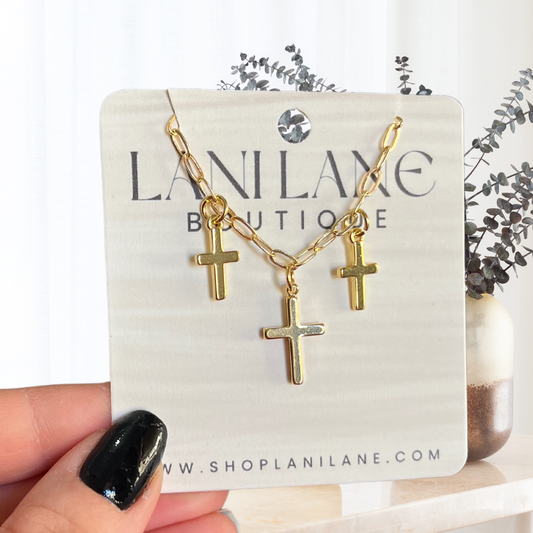 14K Gold Filled Three Cross Paper Chain Necklace