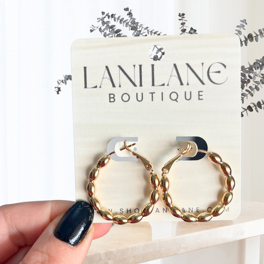 18K Gold Filled Beaded Hoop Earrings
