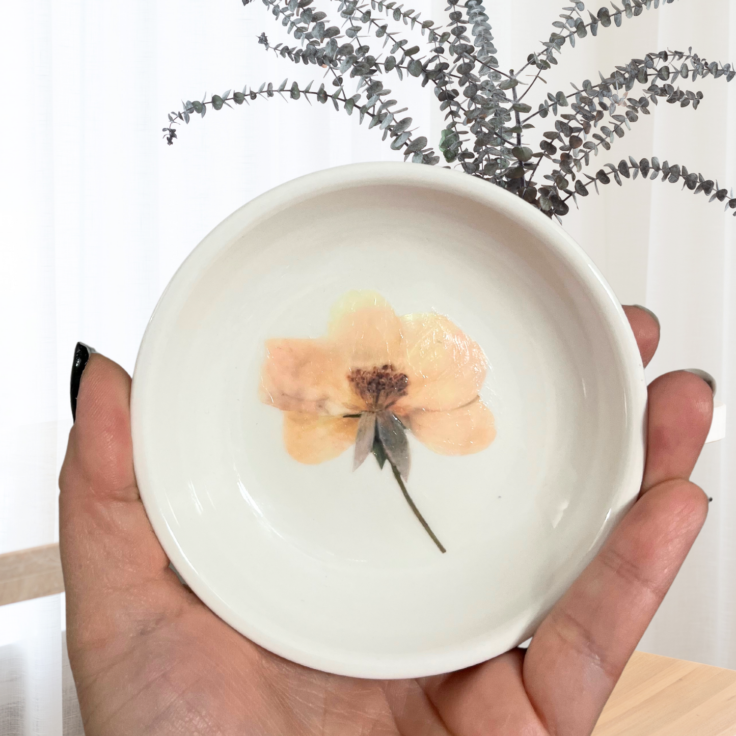 Peach Flower Painted Jewelry Dish