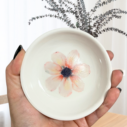 Pink Flower Painted Jewelry Dish