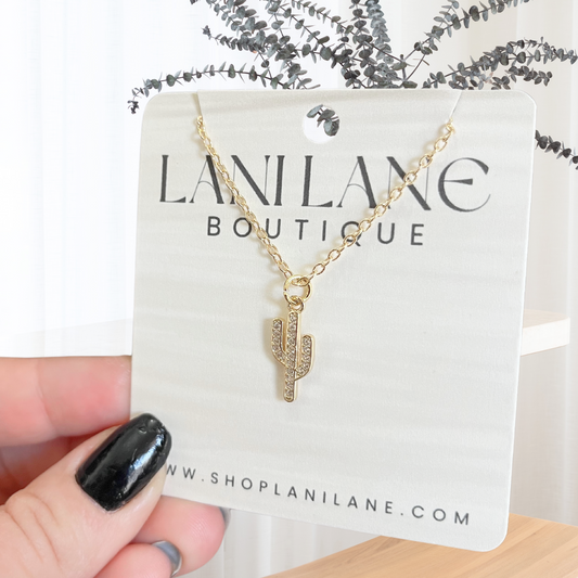 14K Gold Filled CZ Cactus Necklace