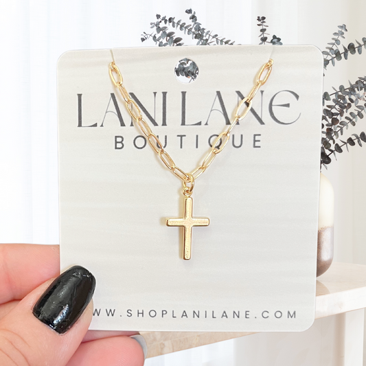14K Gold Filled Cross Paperclip Chain Necklace