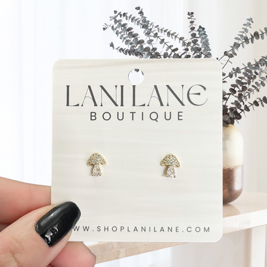14K Gold Filled CZ Mushroom Stud Earrings