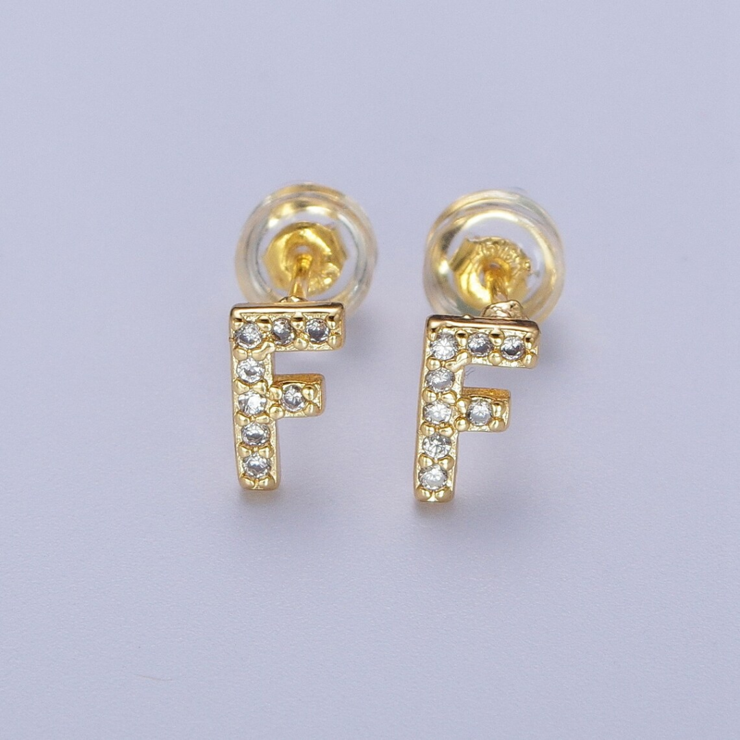 Initial 14K Gold Filled CZ Diamond Stud Earrings